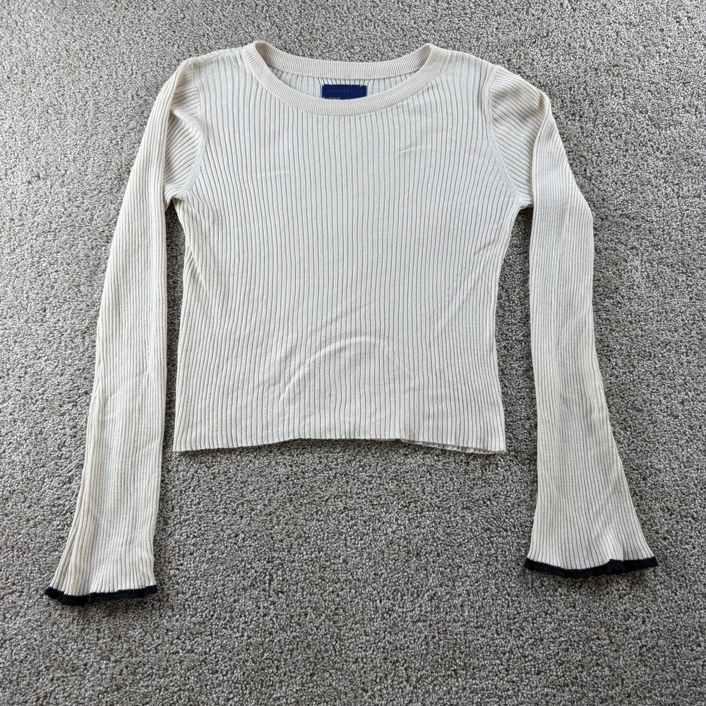 Aéropostale Sweater Juniors L White Ribbed Crew Neck Long Sleeve Knit Pullover
